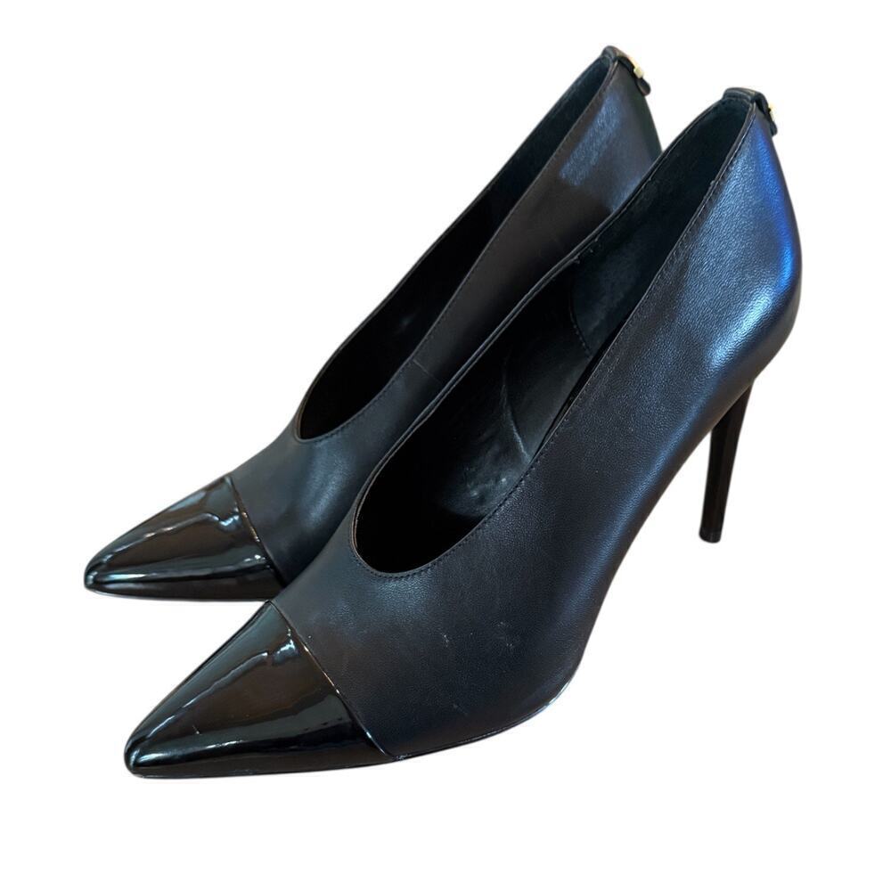 Calvin Klein Black Leather Patent Cap Toe Heels Size 9